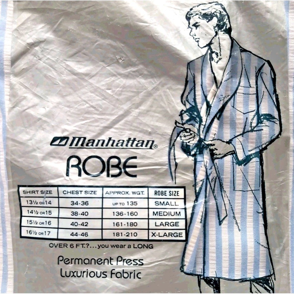Vtg Manhattan Seersucker Robe Mens Size M Blue White Stripe Made in America USA